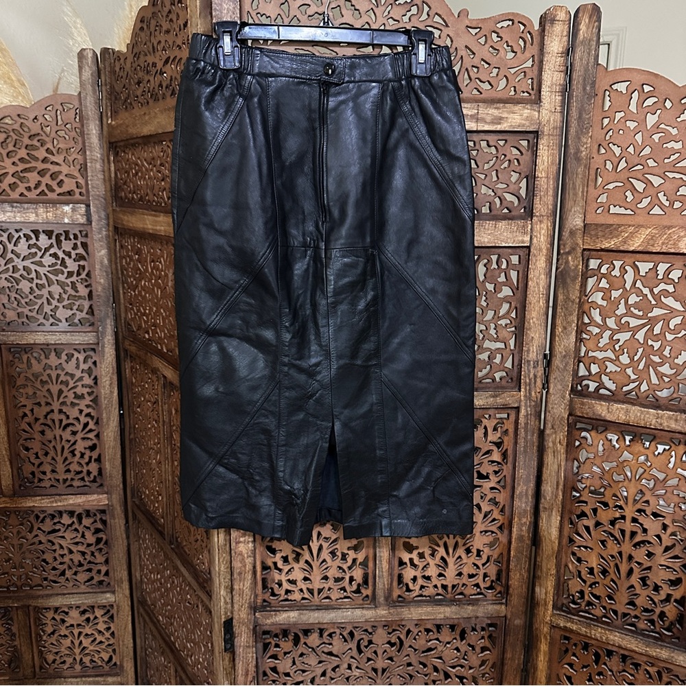 Vintage Leather New England Sportswear Black Genuine Leather Midi Skirt